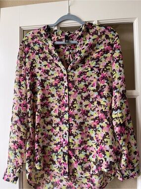 Kut from the Kloth Floral Abstract Sheet Top in Pink, Lime & Purple